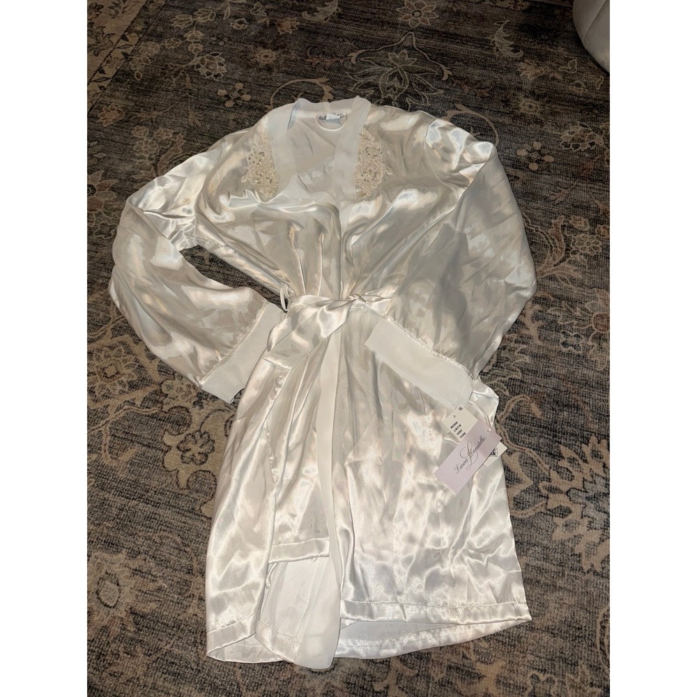 Linea Donatella Satin White Beaded Bridal Robe